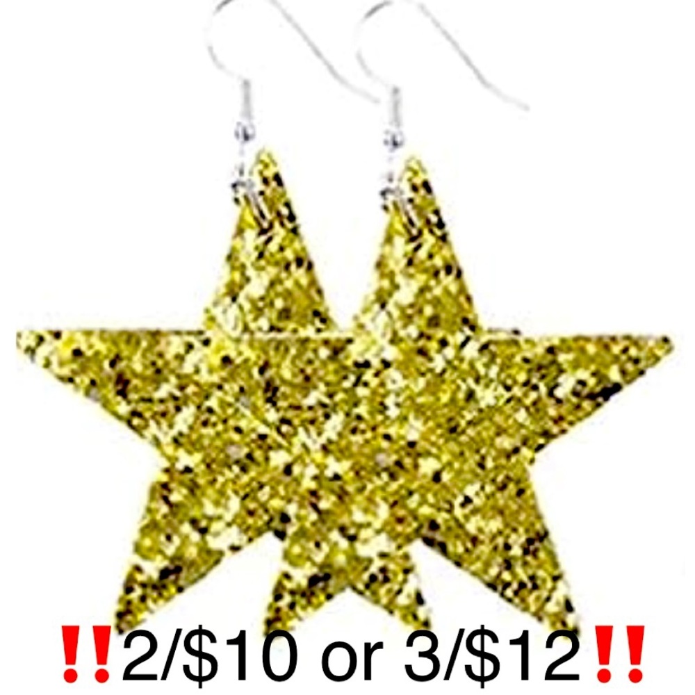 Gold Glitter Star Earrings Faux Leather Dangling Sparkly Christmas Star Earrings